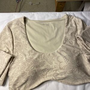 Cream Fitted 3/4 Sleeve Blouse with Lace Overlay